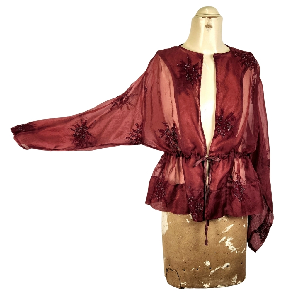 Krista Larson | Wearable Art | Sheer Silk Burgundy Top